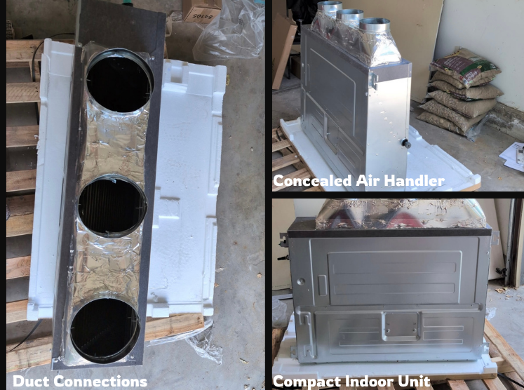 Compact concealed HVAC air handler with duct connections